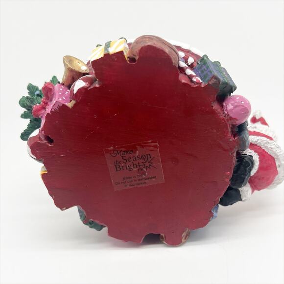 Christmas Themed Ceramic Candy Dish - Santa with Presents, Stockings, and Tree - Picture 5 of 7